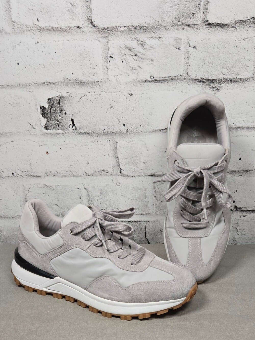 Saks Fifth Avenue Grey Suede Nylon Sneakers Women Size 10 Designer